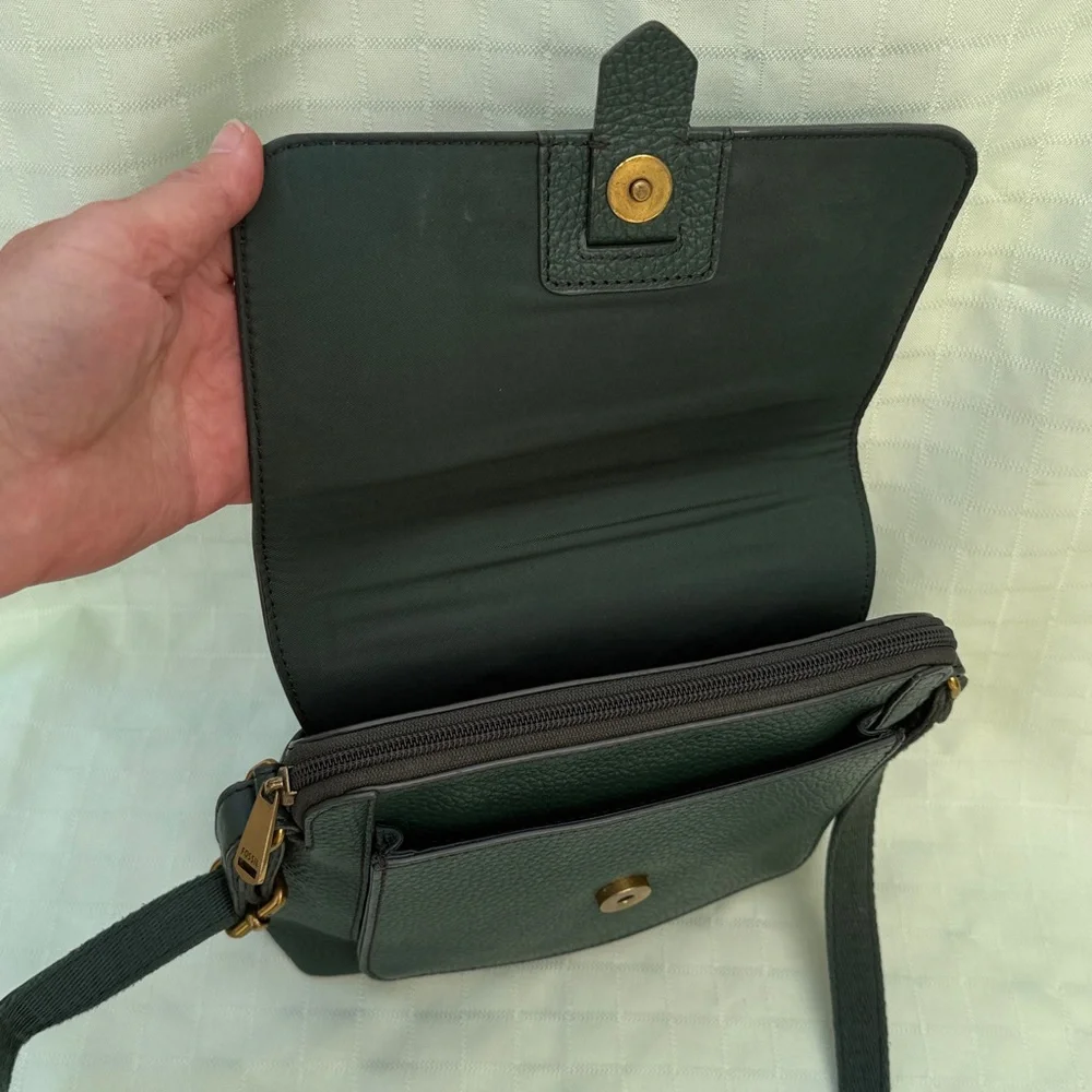 Fossil Teal Green Leather Crossbody Bag